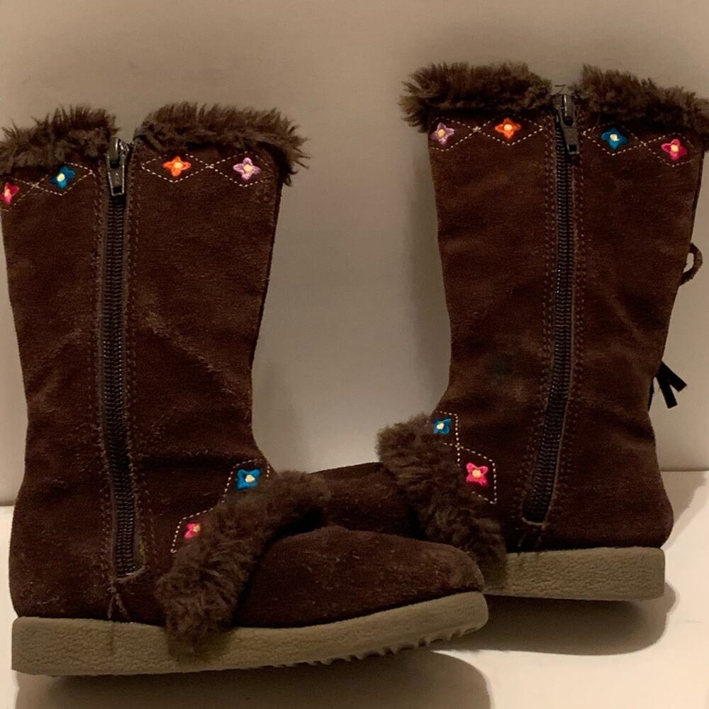 GAP KIDS Toddler REDUCED Bootie Brown Suede Embroidery FUR  Zip Toddler Sz. 9